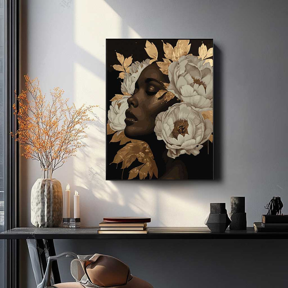 
                      
                        Painting by numbers - Girl and peonies in gold
                      
                    