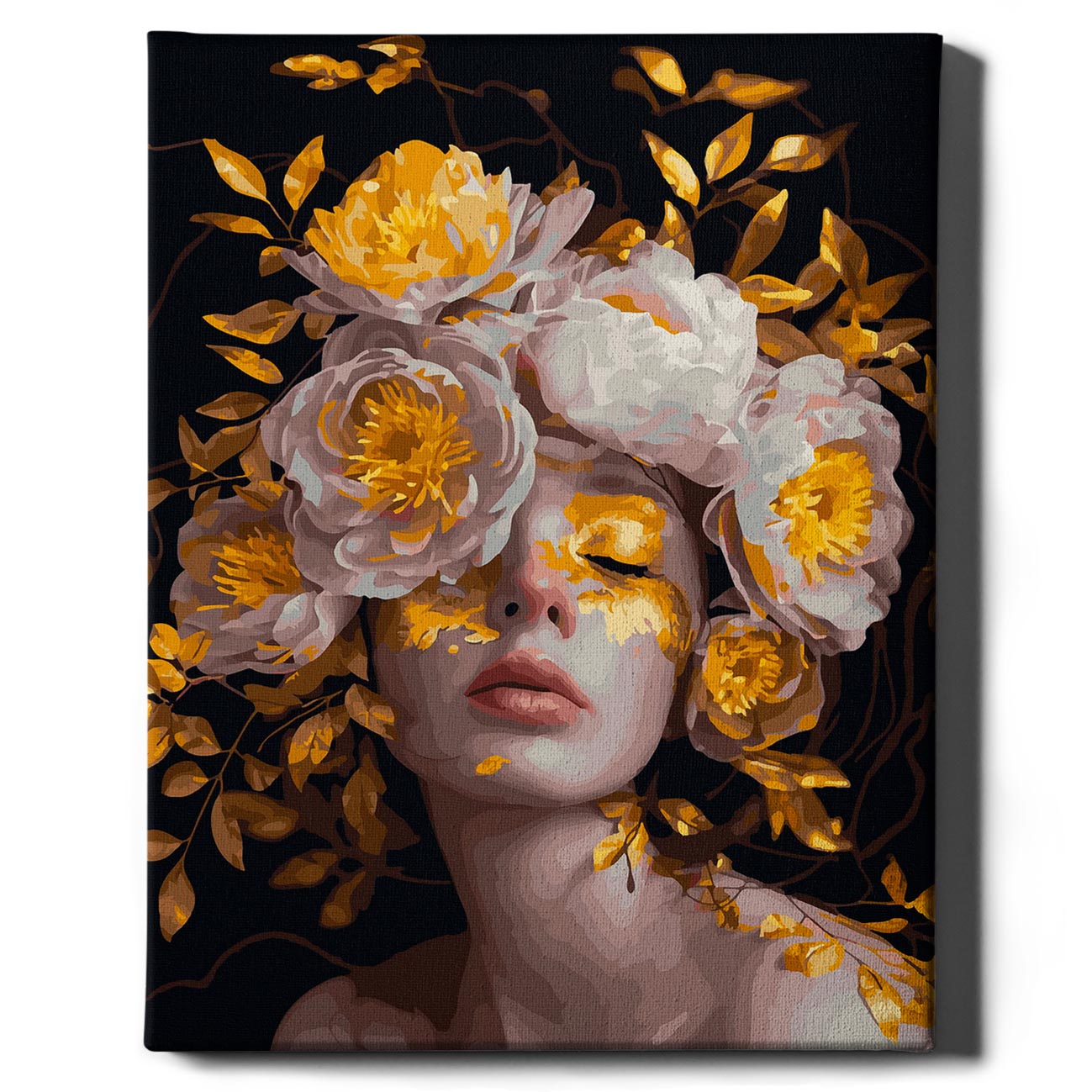 Painting by numbers - Girl and peonies in gold