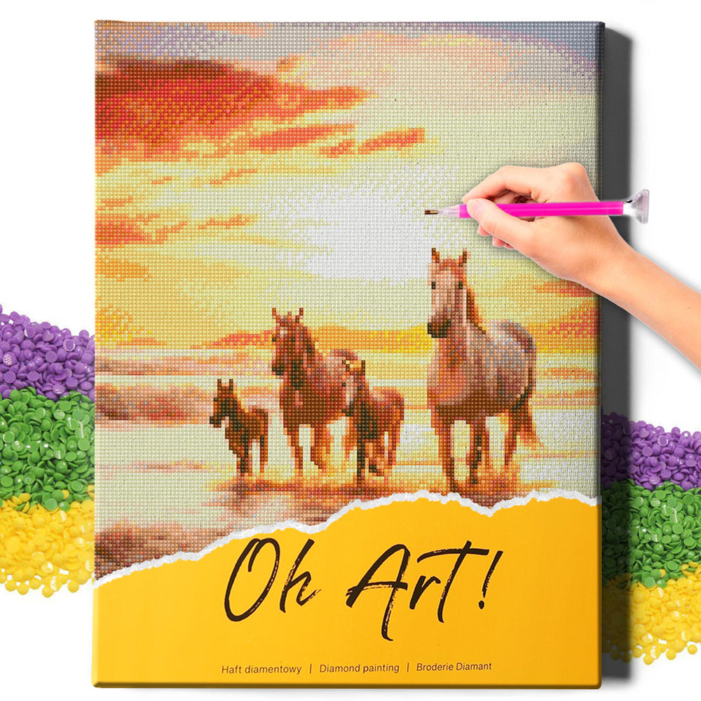 5D Diamond Painting Set 40x50 with frame - horses by the sea