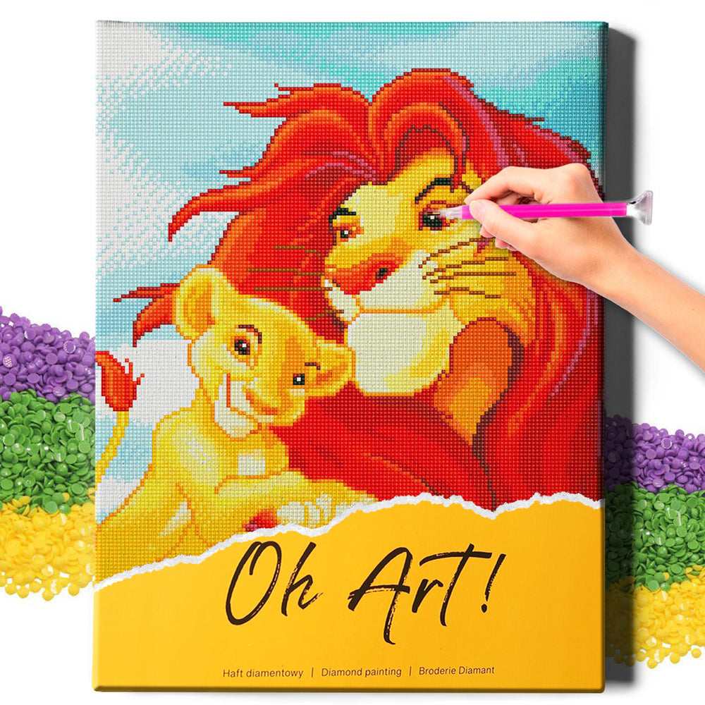 5D Diamond Painting Set 40x50 with frame - Mufasa with Simba