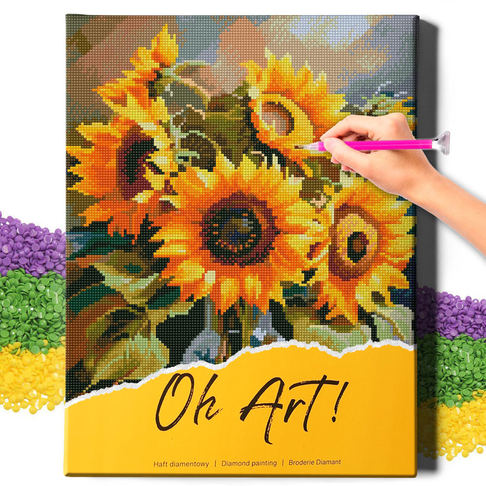 5D Diamond Painting Set 40x50 with frame - Sunflowers in a vase