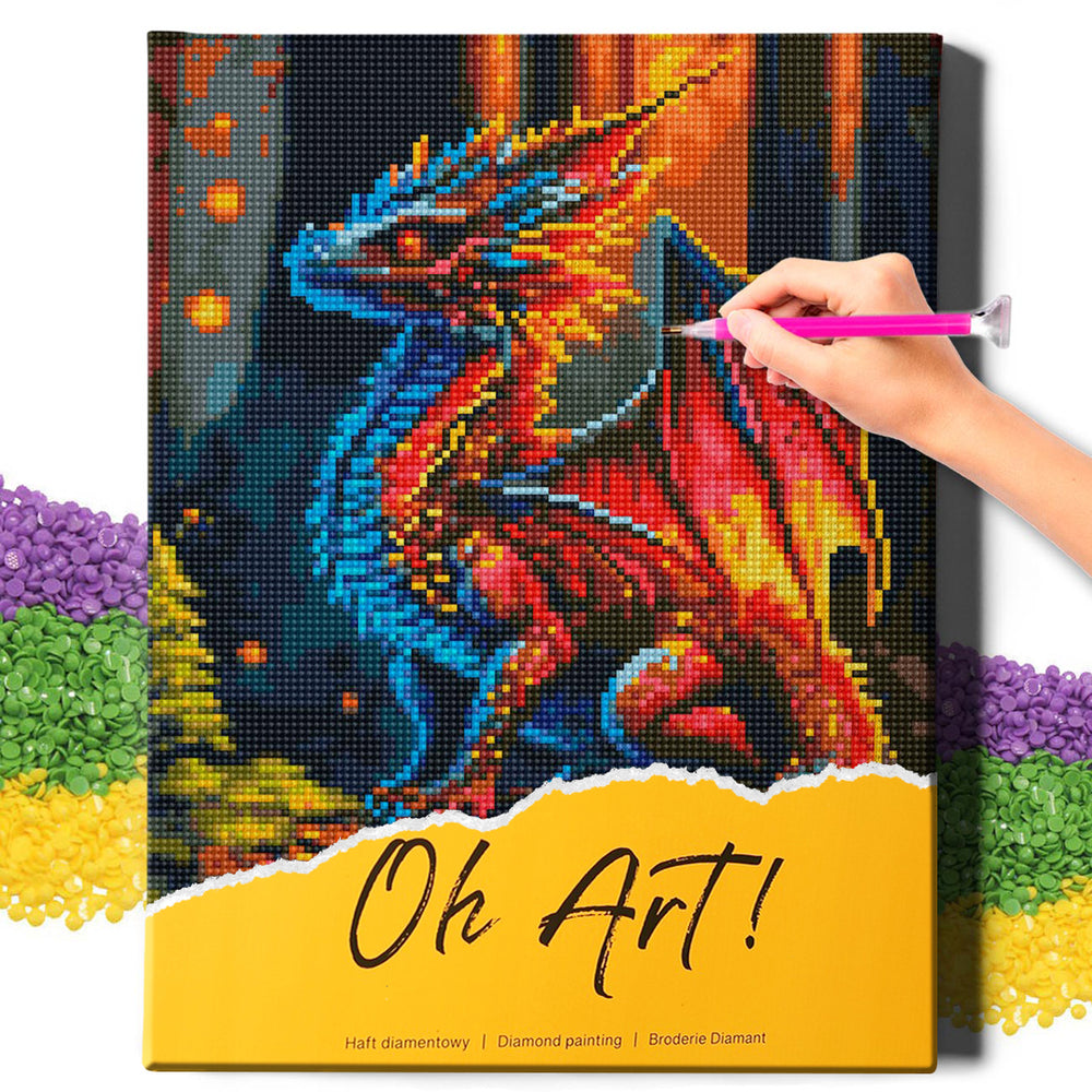 5D Diamond Painting Set 30x40 with frame - Dragon in the forest