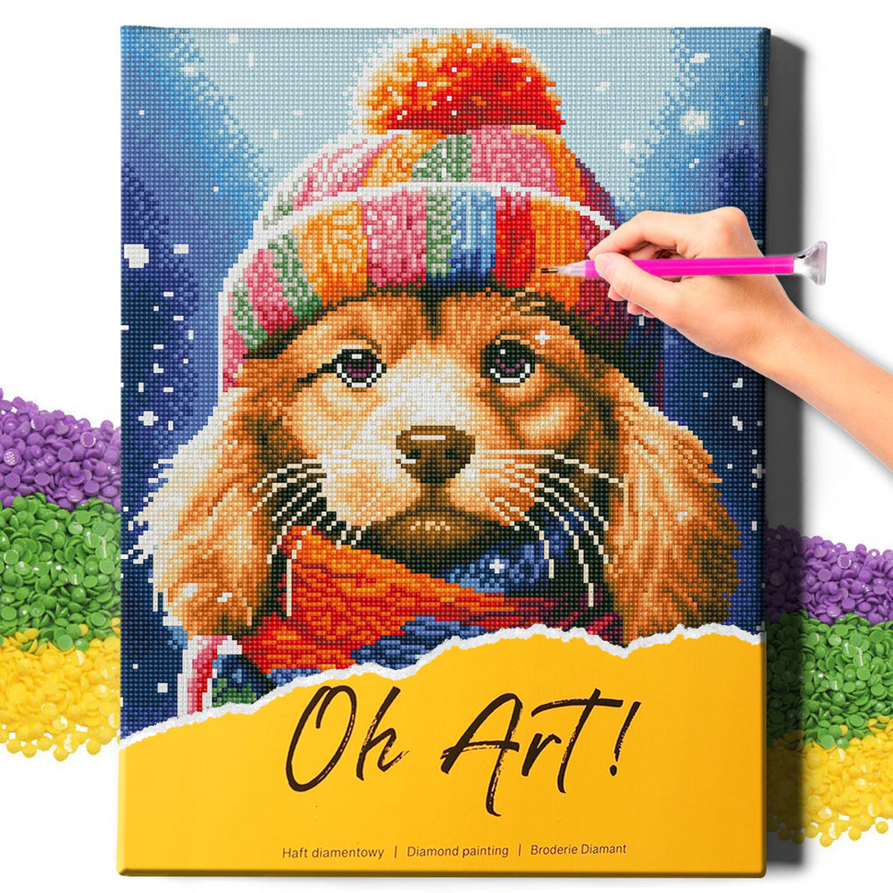 5D Diamond Painting Set 40x50 with frame - puppy with hat