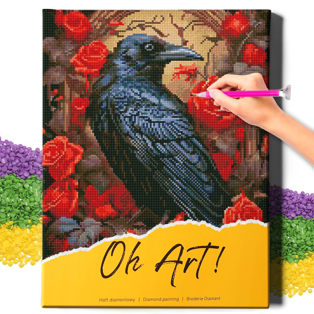 5D Diamond Painting Set 40x50 with frame - Crow and Rose