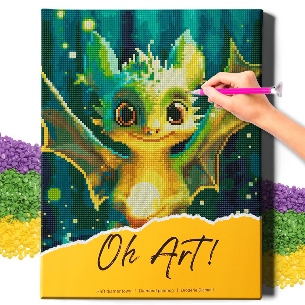 5D Diamond Painting Set 30x40 with frame - Green dragon