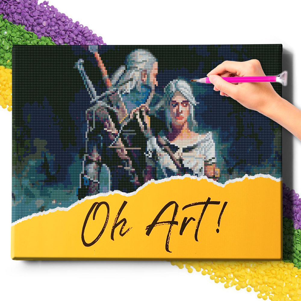 5D Diamond Painting Set 40x50 with frame - Hexer Geralt and Ciri