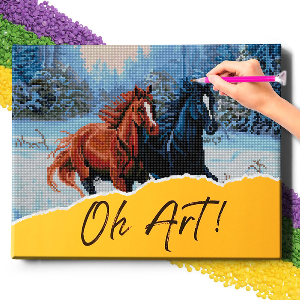 5D Diamond Painting Set 40x50 with frame - Horses in winter