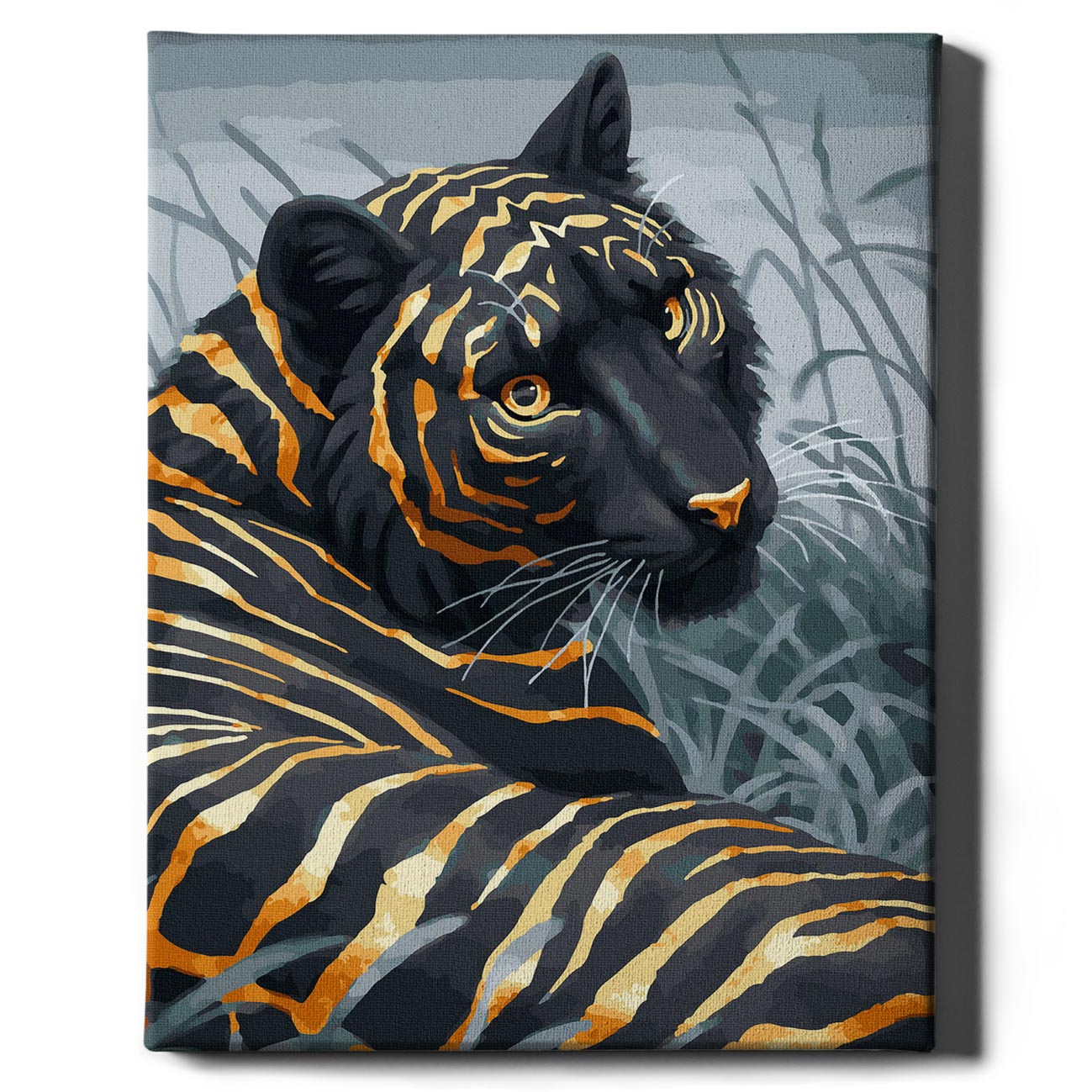 Painting for numbers - black tigers in gold