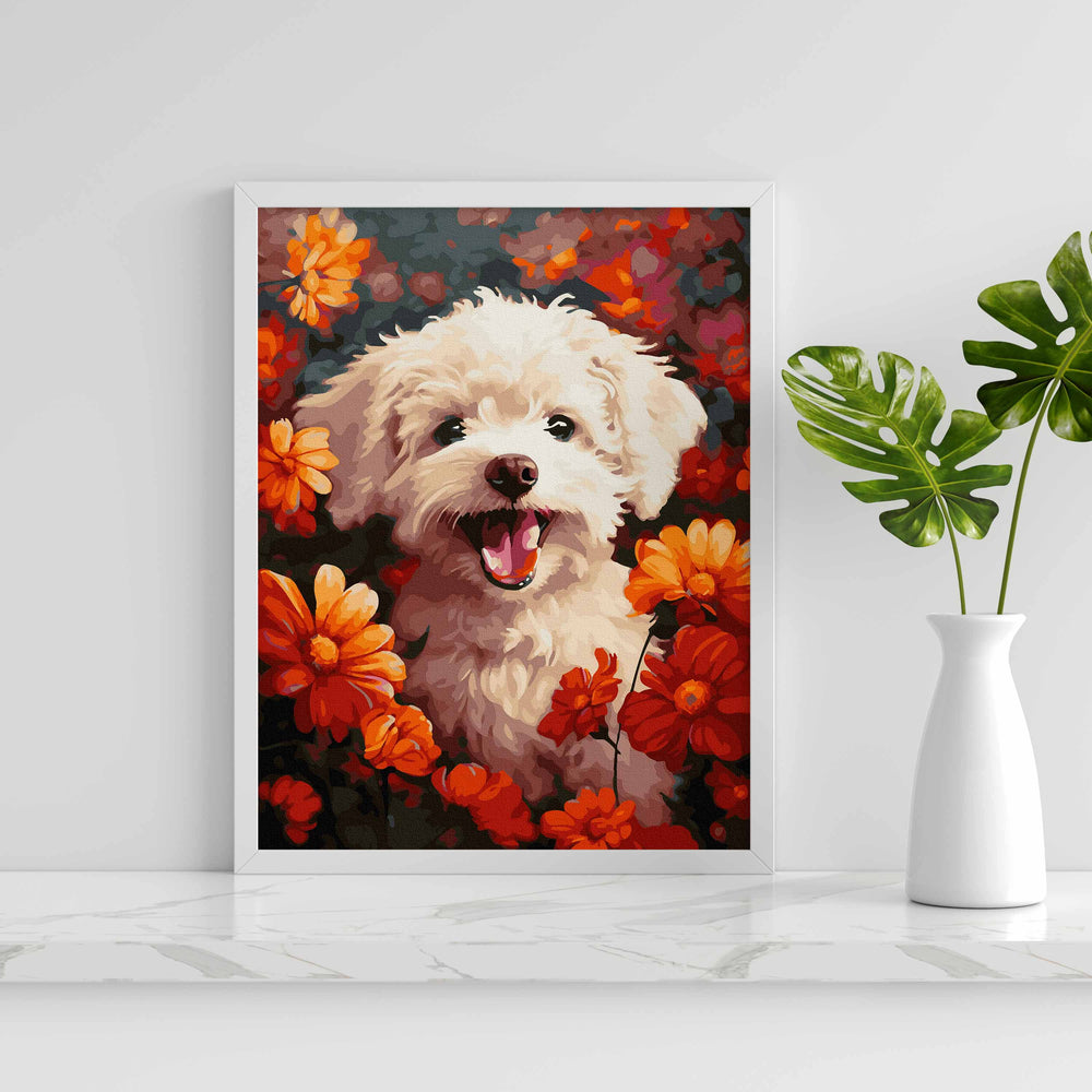 
                      
                        Painting after numbers - dog in the flowers
                      
                    