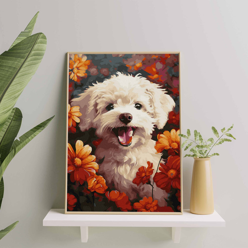 
                      
                        Painting after numbers - dog in the flowers
                      
                    