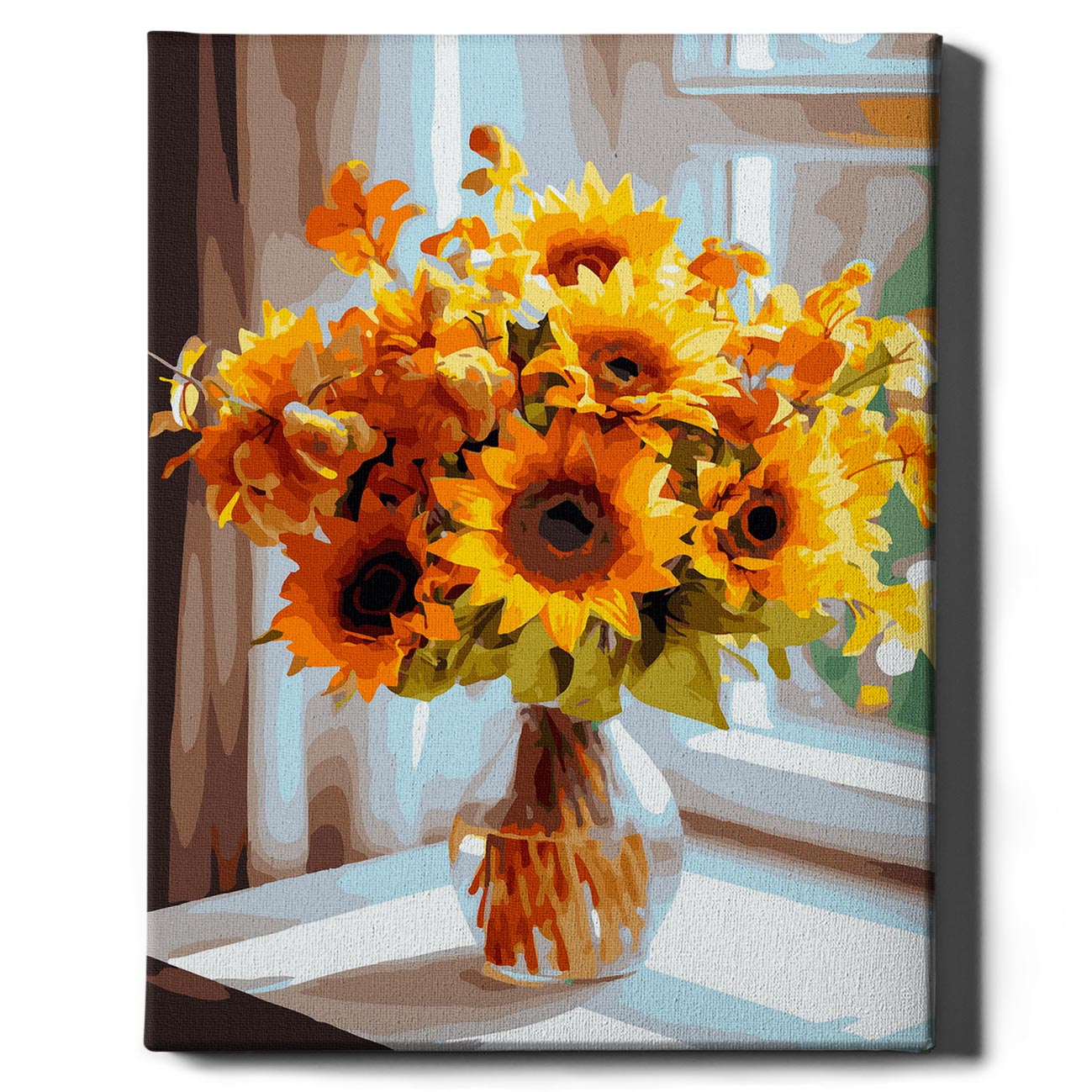 Painting for numbers - sunflowers on the windowsill