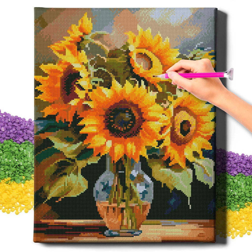 5D Diamond Painting Set 40x50 with frame - sunflowers in a vase