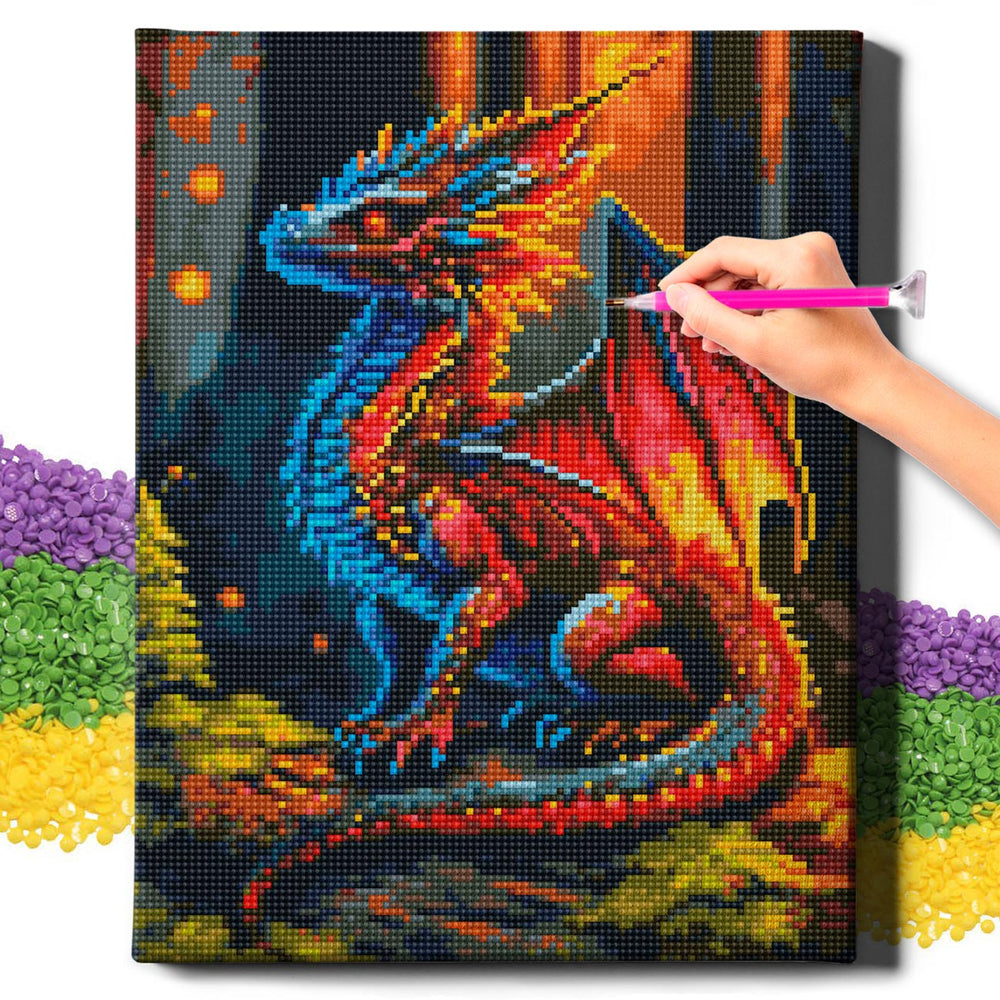 5D Diamond Painting Set 30x40 with frame - Dragon in the forest