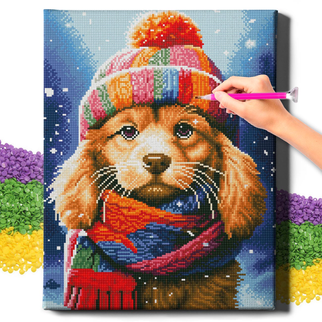 5D Diamond Painting Set 40x50 with frame - puppy with hat