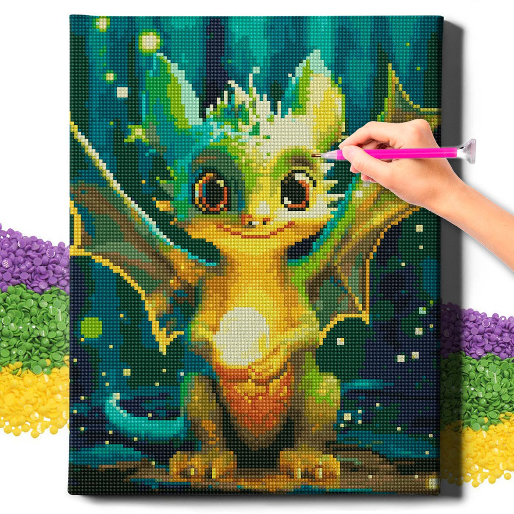 5D Diamond Painting Set 30x40 with frame - Green dragon